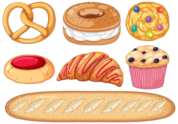 Vector gratuito conjunto de pan y desayuno