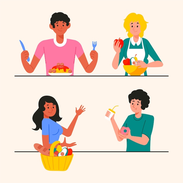 Vector gratuito conjunto de personas con comida