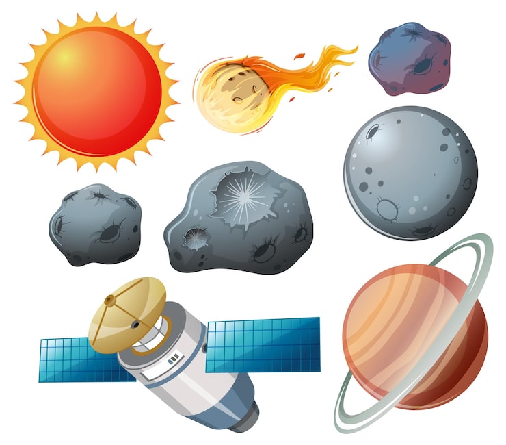 Vector gratuito conjunto de planetas espaciales sobre fondo blanco.