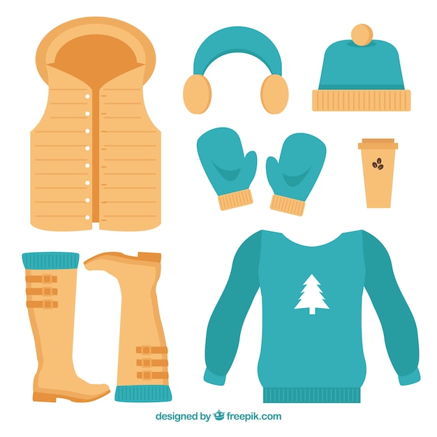 Vector gratuito conjunto de ropa de invierno en estilo flat
