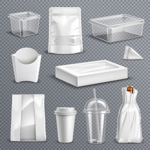 Vector gratuito conjunto transparente realista de envasado de alimentos