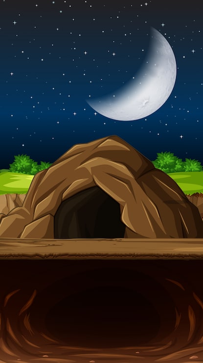 Vector gratuito una cueva en la escena de la noche