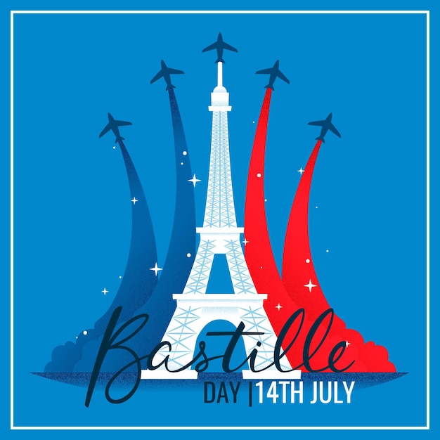 Vector gratuito día de la bastilla con planos y torre eiffel