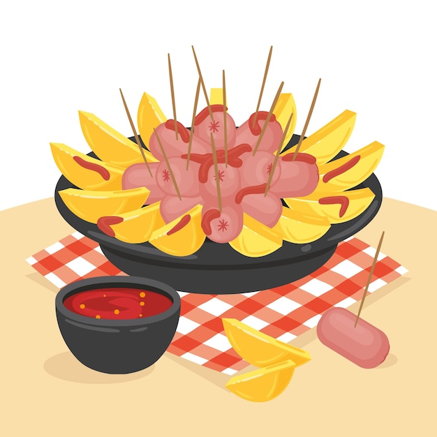 Vector gratuito dibujado a mano ilustración de salchipapa