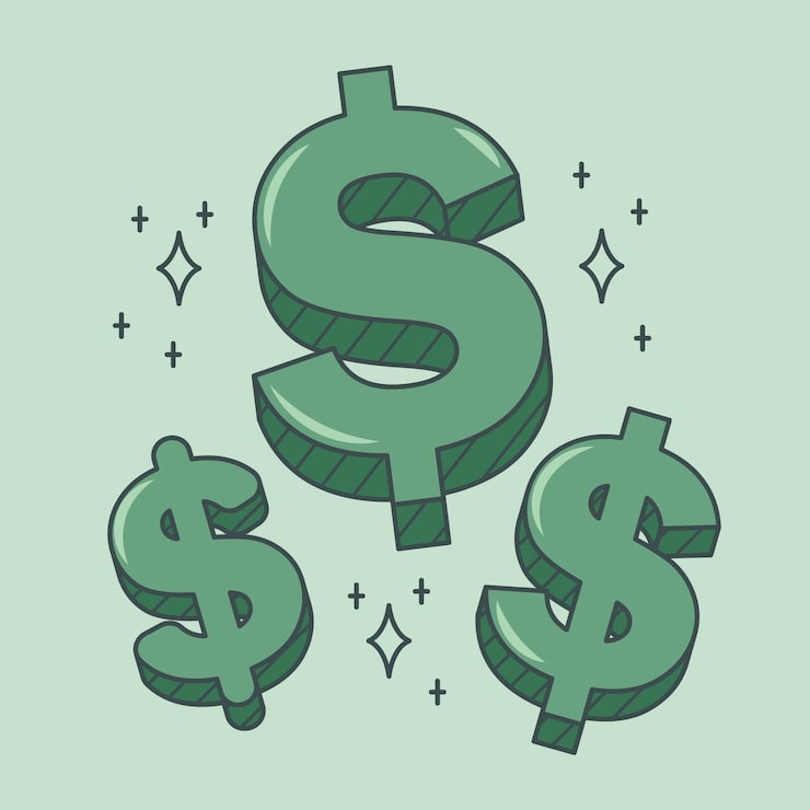 Vector gratuito dibujado a mano ilustración de signo de dólar de dibujos animados