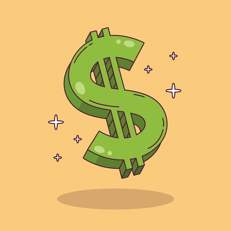 Vector gratuito dibujado a mano ilustración de signo de dólar de dibujos animados