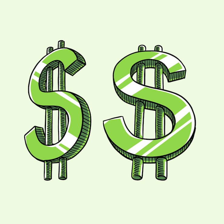 Vector gratuito dibujado a mano ilustración de signo de dólar de dibujos animados