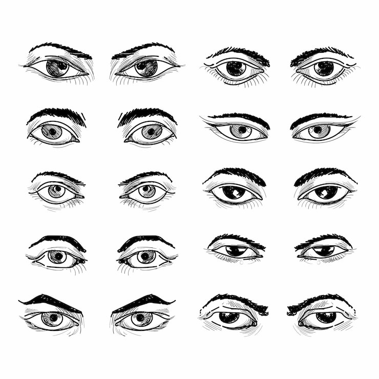 Vector gratuito dibujar a mano diferentes diseños de bocetos de ojos