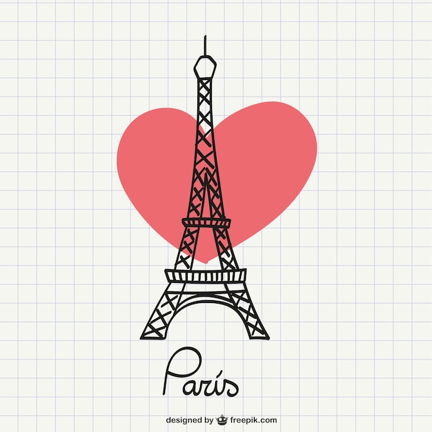 Vector gratuito dibujo de la torre eiffel con corazón