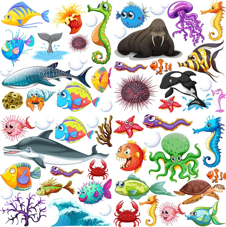Vector gratuito diferentes tipos de animales marinos