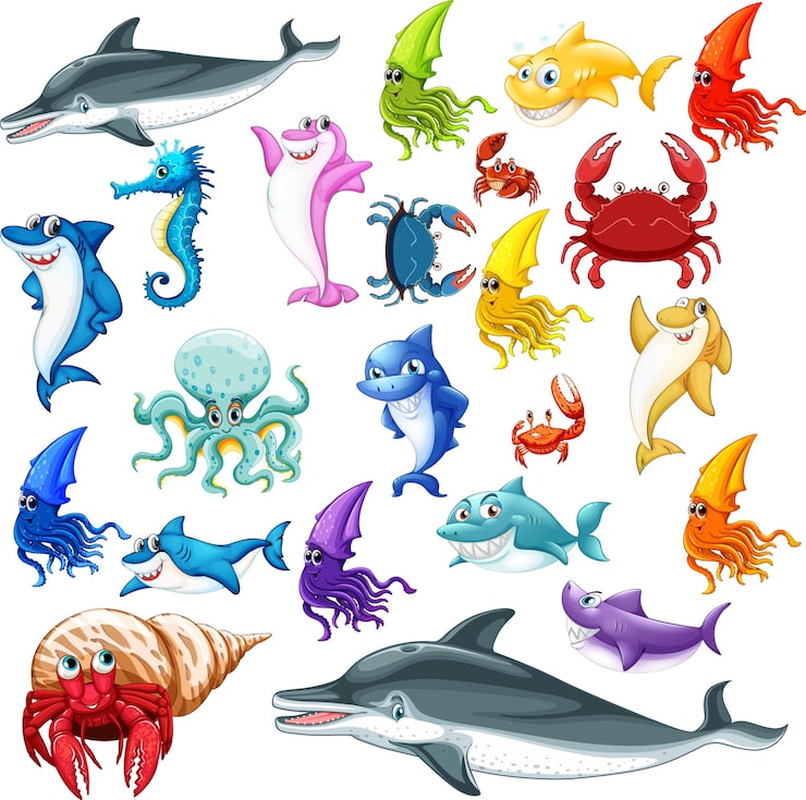 Vector gratuito diferentes tipos de animales marinos