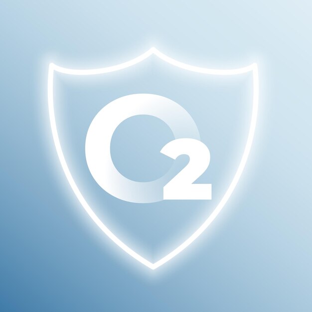Vector gratuito diseño de escudo protector con molécula de oxígeno o2 brillante