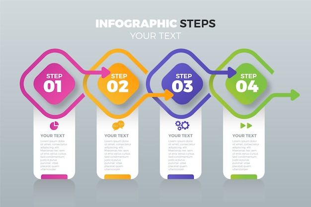 Vector gratuito diseño plano de pasos de infografía empresarial