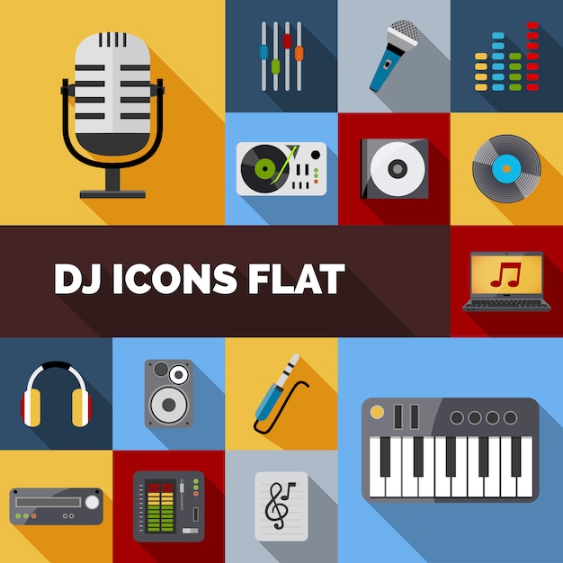 Vector gratuito dj icons flat set