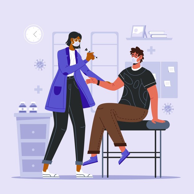 Vector gratuito doctor inyectando vacuna a un paciente