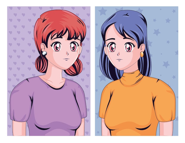 Vector gratuito dos chicas anime