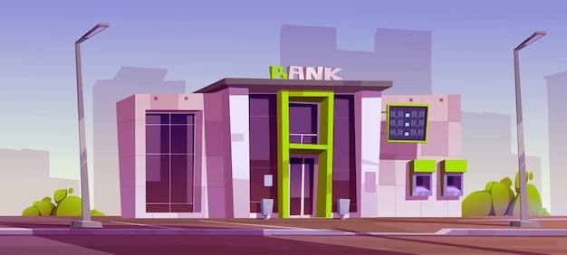 Vector gratuito edificio de banco moderno en la calle de la ciudad