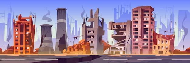Vector gratuito edificios destruidos en las calles de la ciudad después de la guerra