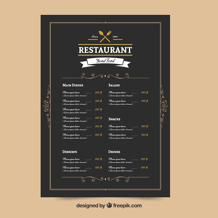 Vector gratuito elegante menú del restaurante