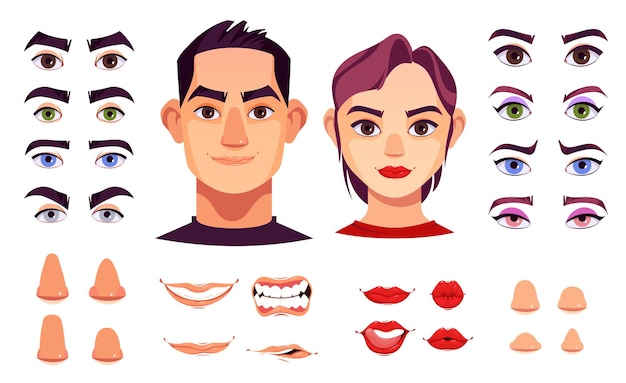 Vector gratuito elementos constructores de cara de mujer y hombre