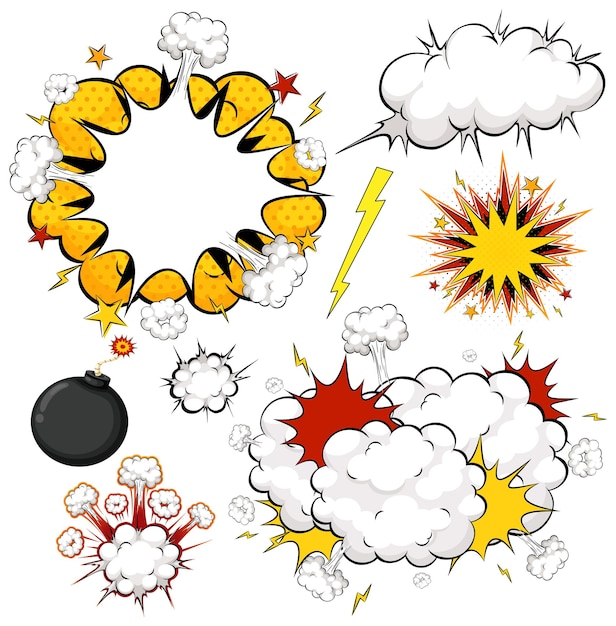Vector gratuito elementos vectoriales de explosiones y humo estilo cómic