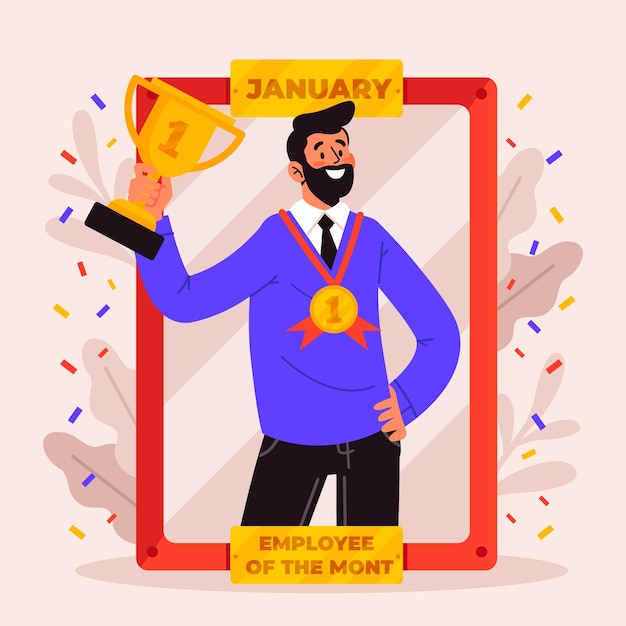 Vector gratuito empleado del mes concepto con premio