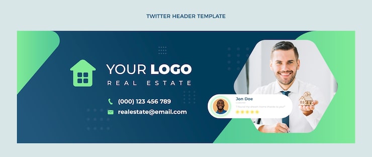 Vector gratuito encabezado de twitter de bienes raíces geométricos abstractos de diseño plano