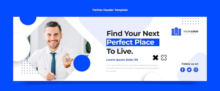 Vector gratuito encabezado de twitter de bienes raíces geométricos abstractos de diseño plano