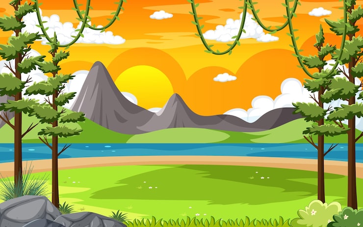 Vector gratuito escena de fondo con bosque.
