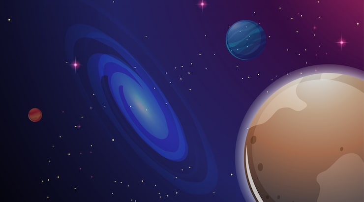 Vector gratuito escena de galaxia y planeta