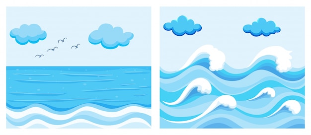 Vector gratuito escena del océano con olas