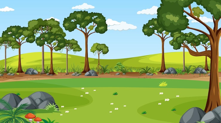 Vector gratuito escena de paisaje de pradera en blanco con muchos árboles