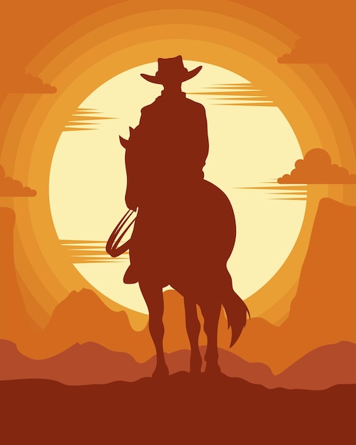Vector gratuito escena del salvaje oeste de los vaqueros