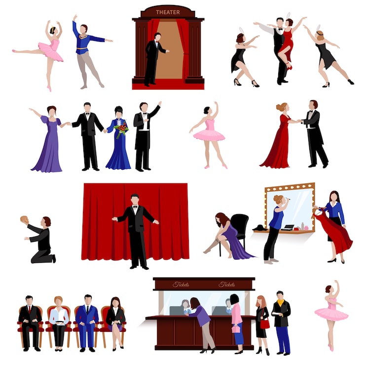 Vector gratuito escenas con gente de teatro