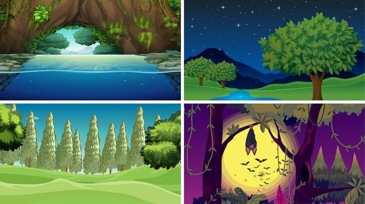 Vector gratuito escenas de la naturaleza del paisaje en blanco vacío