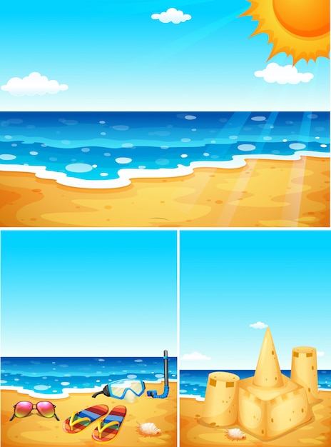 Vector gratuito escenas con playa y mar.