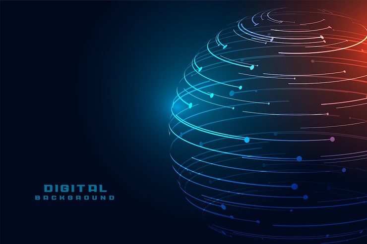 Vector gratuito esfera tecnológica con fondo de noticias de líneas digitales.
