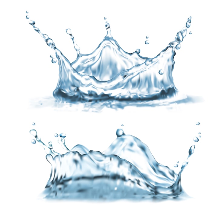 Vector gratuito establecer con salpicaduras de agua, formas abstractas con gotas, salpicar la corona