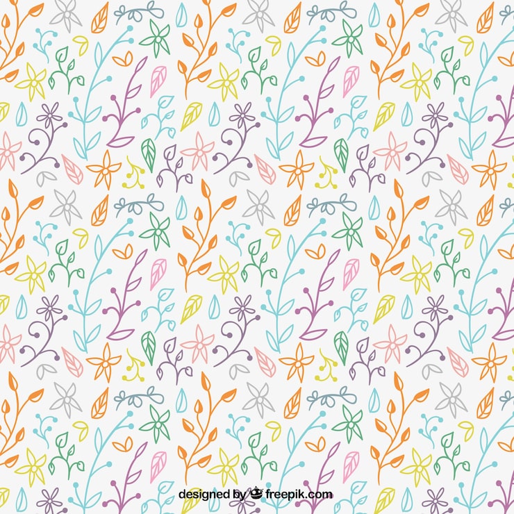 Vector gratuito estampado de flores colorido estilo dibujado a mano