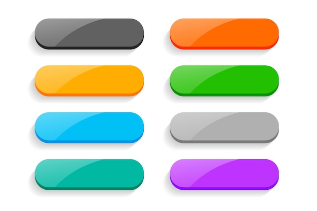 Vector gratuito estilo 3d botón de aplicación web rectangular vacío en el conjunto