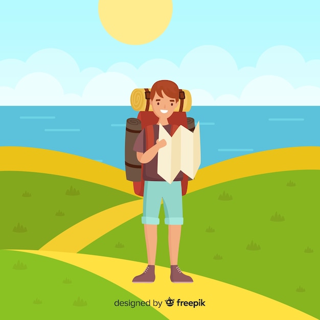 Vector gratuito explorador con mochila