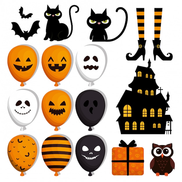 Vector gratuito feliz halloween set