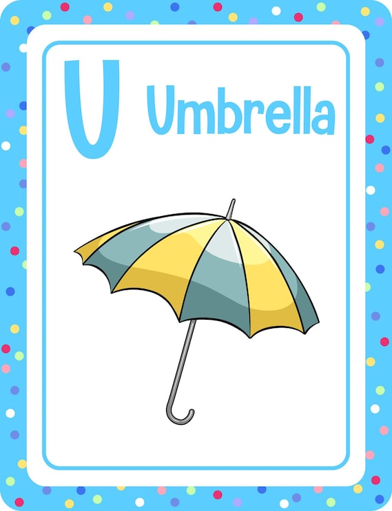 Vector gratuito flashcard del alfabeto con la letra u para umbrella