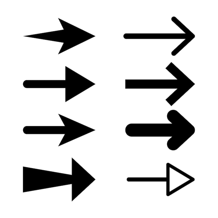 Vector gratuito flechas a la derecha conjunto de estilos múltiples
