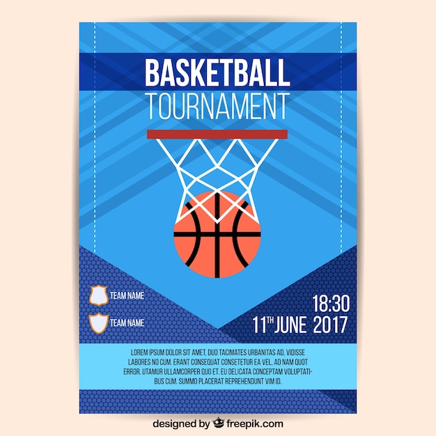 Vector gratuito folleto abstracto de torneo de baloncesto con canasta