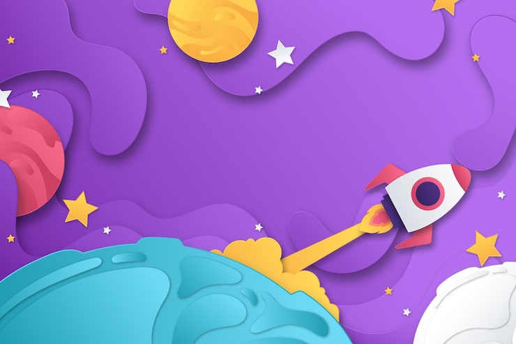 Vector gratuito fondo de galaxia de estilo papel con cohete