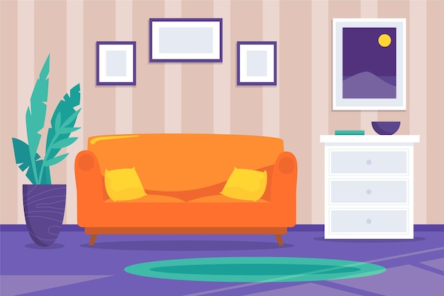 Vector gratuito fondo interior del hogar sofá naranja
