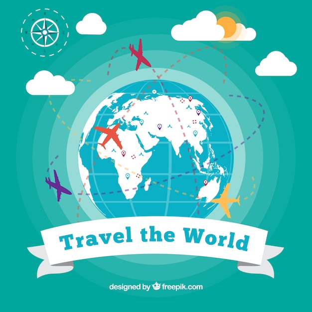 Vector gratuito fondo de mundo con aviones