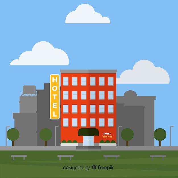 Vector gratuito fondo plano edificio de hotel