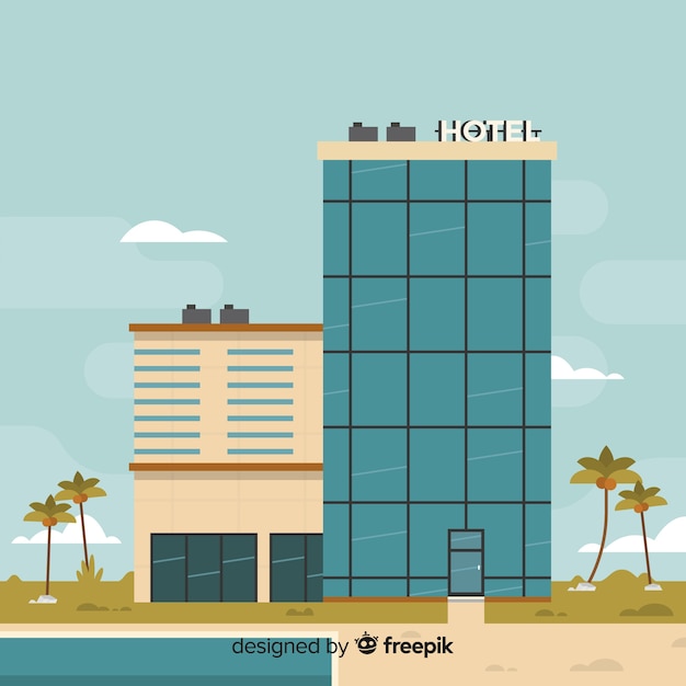Vector gratuito fondo plano edificio de hotel